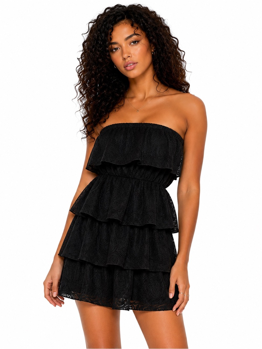 Strapless Black Tiered Mini Dress